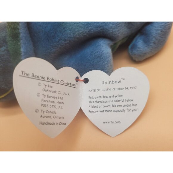 BEANIE BABY RAINBOW the Chameleon DOB 10/7/97 w/hang tag protector - Picture 2 of 4